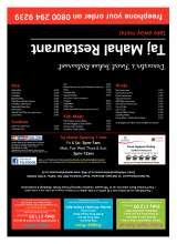 Menus & Prices, Taj Mahal Restaurant - Doncaster, Doncaster