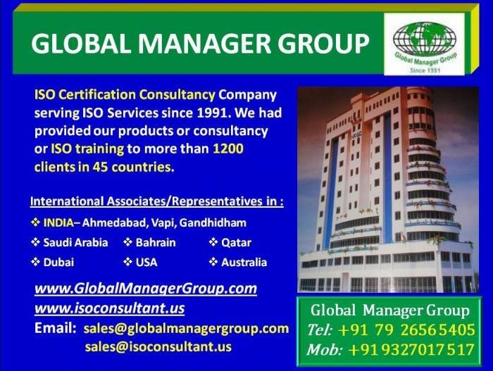 Global Manager Group - An ISO Certification Consultancy having offices in India, Saudi Arabia, Qatar, Dubai, USA and Australlia Global Manager Group - Profile of ISO Certification Consultancy 904, Samudra Annexe, Off. C.G. Road - Photo 5 of 5 Global Manager Group - An ISO Certification Consultancy having offices in India, Saudi Arabia, Qatar, Dubai, USA and Australlia Global Manager Group - Profile of ISO Certification Consultancy 904, Samudra Annexe, Off. C.G. Road - Photo 5 of 5