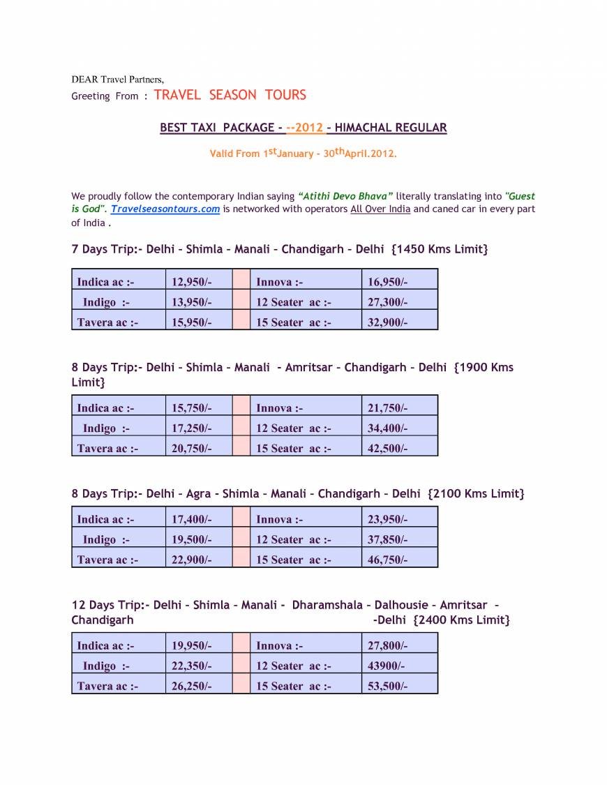  Pricelists of TRAVEL SEASON TOURS A-23, Pal Mohan Plaza D.B. Gupta Road - Photo 4 of 4