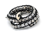 Bratara cordon piele cu cristale rondele silver. www.mikha.ro Magazin online bijuterii argint, bijuterii fashion, esarfe si ceasuri dama - www.mikha.ro - www.mikha.ro 