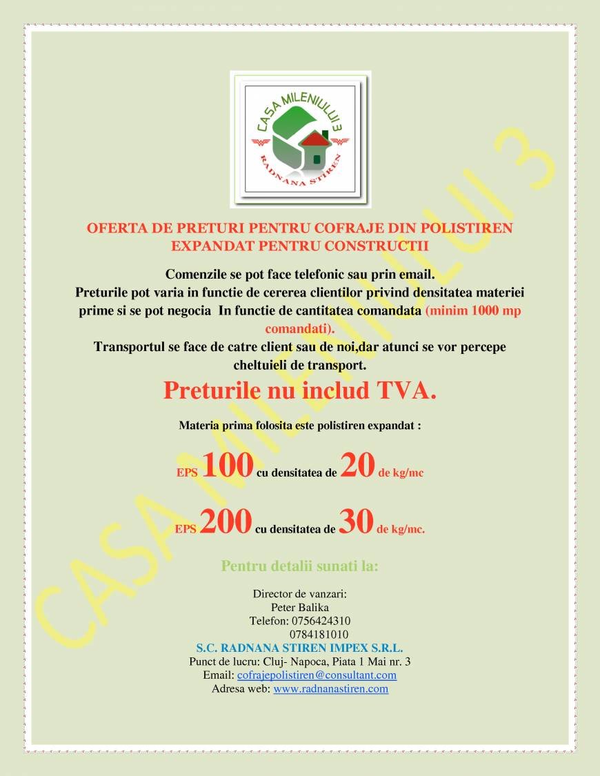  Pricelists of COFRAJE DIN POLISTIREN PENTRU CONSTRUCTII Piata 1 Mai nr. 3 - Photo 1 of 8