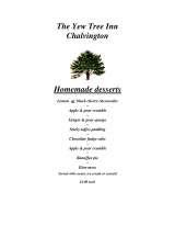 Menus & Prices, The Yew Tree Inn - Chalvington, Chalvington