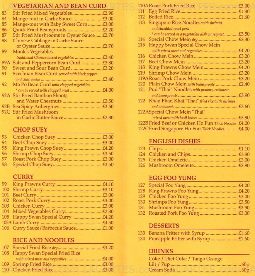  Pricelists of Happy Swan Express Chinese Takeaway 39 Chipstead Valley Road - Photo 3 of 4
