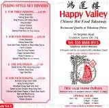 Menus & Prices, Happy Valley Chinese Takeaway, Coulsdon