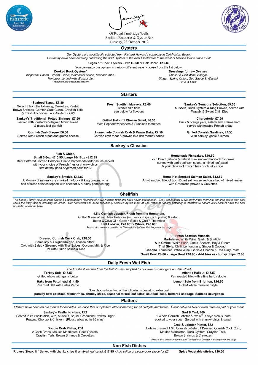  Pricelists of The Seafood Brasserie 39 Mount Ephraim - Photo 1 of 3