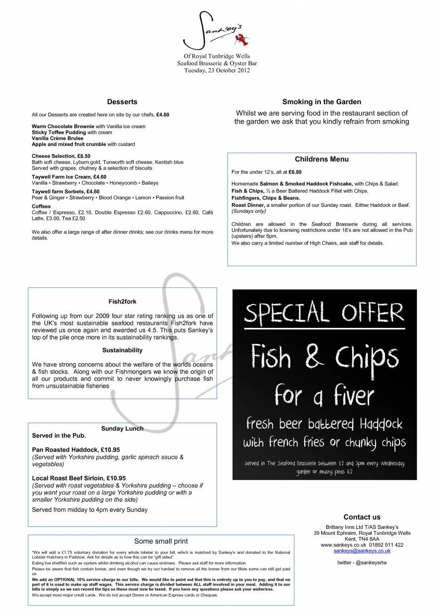  Pricelists of The Seafood Brasserie 39 Mount Ephraim - Photo 2 of 3