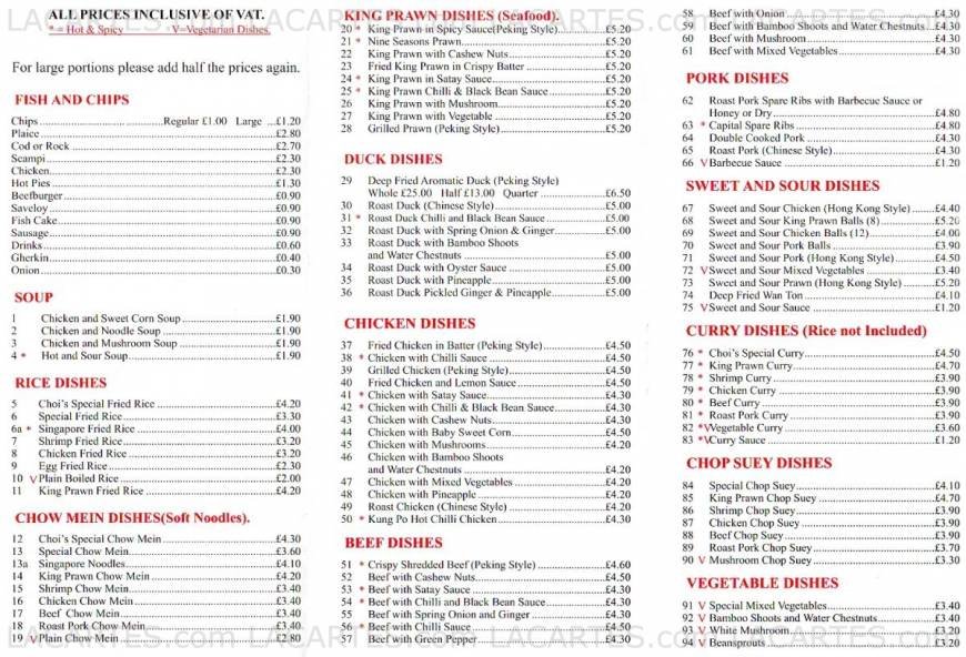  Pricelists of Choi's Chinese Takeaway 17 Old Lodge Lane - Photo 1 of 2