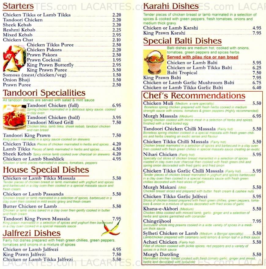  Pricelists of India Brasserie Indian Takeaway 154 Brighton Road - Photo 2 of 4