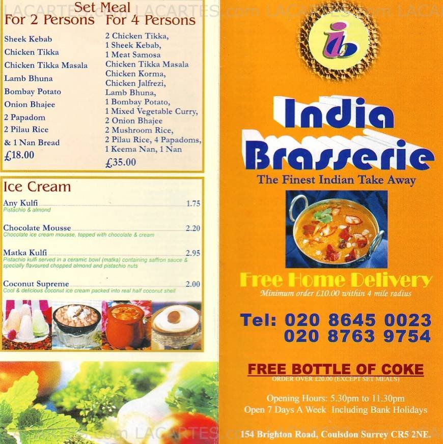  Pricelists of India Brasserie Indian Takeaway 154 Brighton Road - Photo 4 of 4