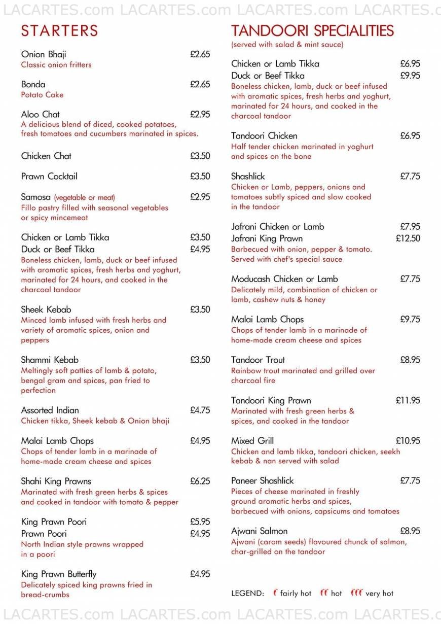  Pricelists of Zara Indian Cuisine Steeple Road - Photo 1 of 4