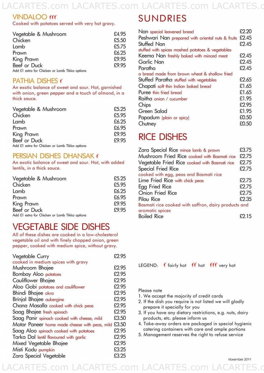  Pricelists of Zara Indian Cuisine Steeple Road - Photo 4 of 4