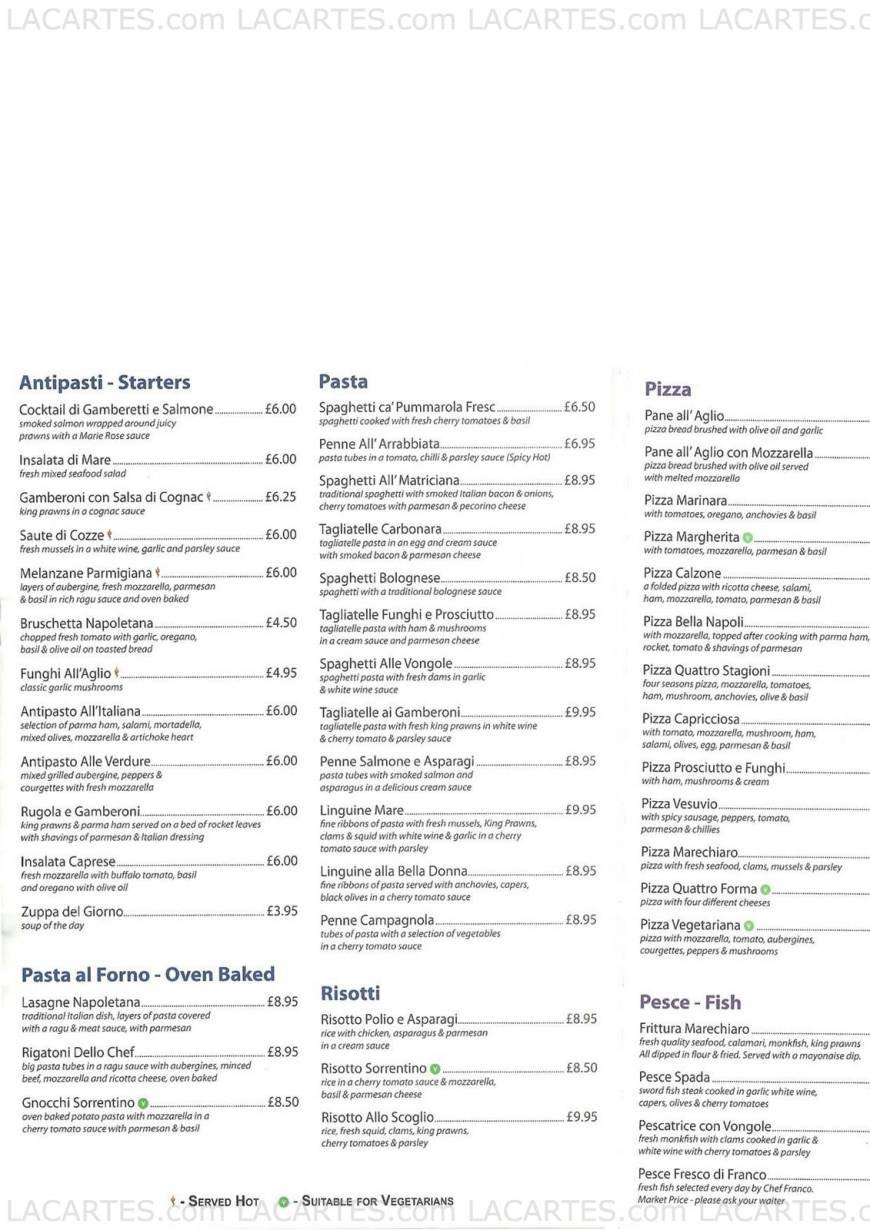  Pricelists of pinocchios restaurant - authentic italian - pasta - pizzeria - canterbury 64 castle street - Photo 1 of 2