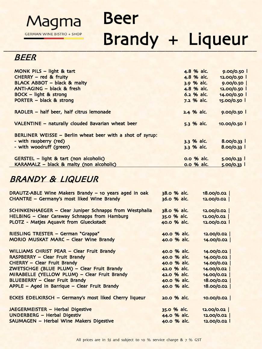  Pricelists of MAGMA GERMAN WINE BISTRO 2 - 4 Bukit Pasoh Road - Photo 15 of 19