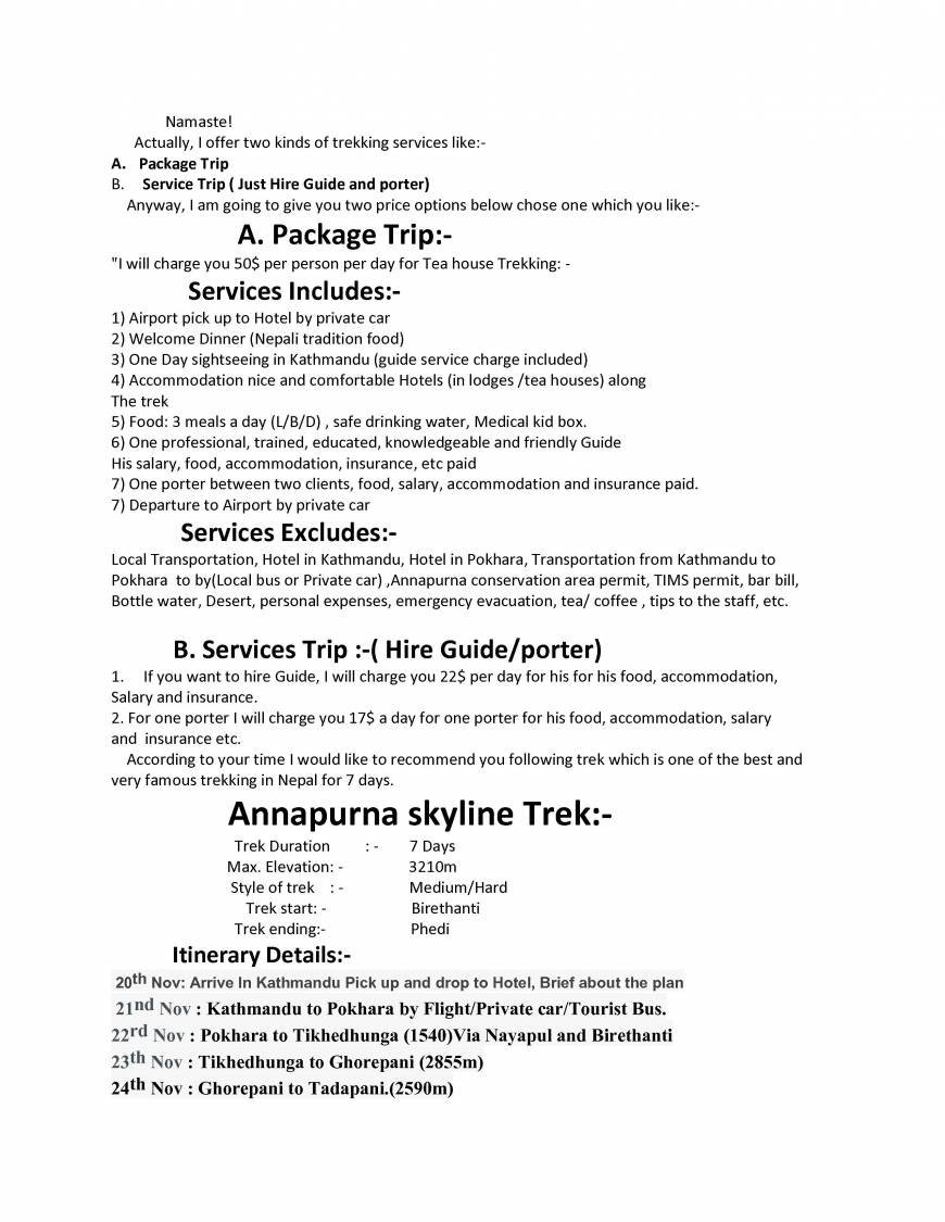  Pricelists of Annapurna Base Camp Trekking manamaiju-8 - Photo 1 of 3