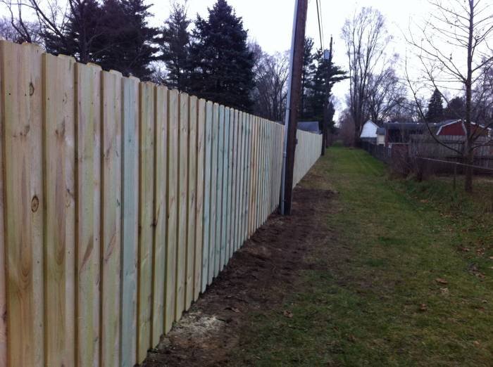 6' treated board on board solid wood privacy fence installed in South Bend, IN Profile Photos of Custom Fence Company 2265 reum rd - Photo 21 of 49 6' treated board on board solid wood privacy fence installed in South Bend, IN Profile Photos of Custom Fence Company 2265 reum rd - Photo 21 of 49