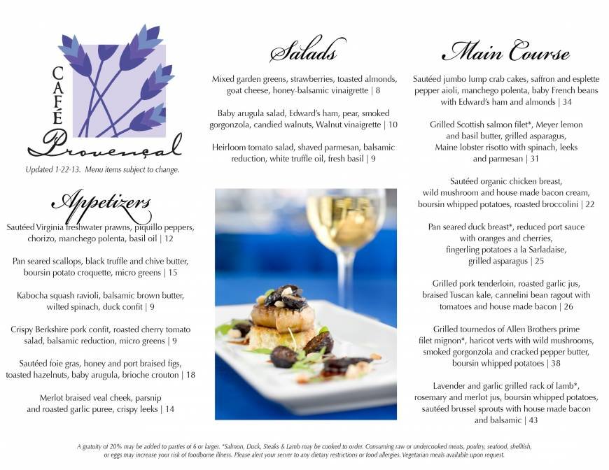  Pricelists of Cafe Provencal 5810 Wessex Hundred - Photo 1 of 1