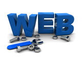 3d illustration of text 'web' with wrench and nuts, Bloomer Digital, Folkestone