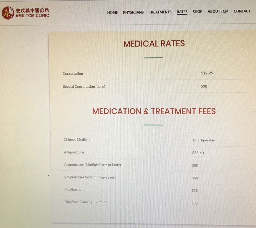  Pricelists of AMK TCM CLINIC  å®èŒ‚æ¡¥ä¸­åŒ»è¯Šæ‰€ Block 102 #01-1191, Hougang  Ave 1 (Off Lorong Ah Soo) - Photo 1 of 1