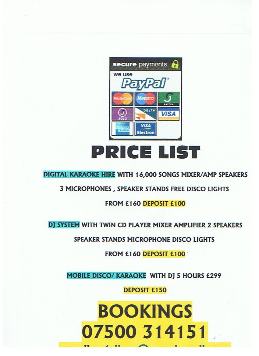  Pricelists of A1 Reliable Discotheques and Karaoke 132 Chase Way - Photo 1 of 4
