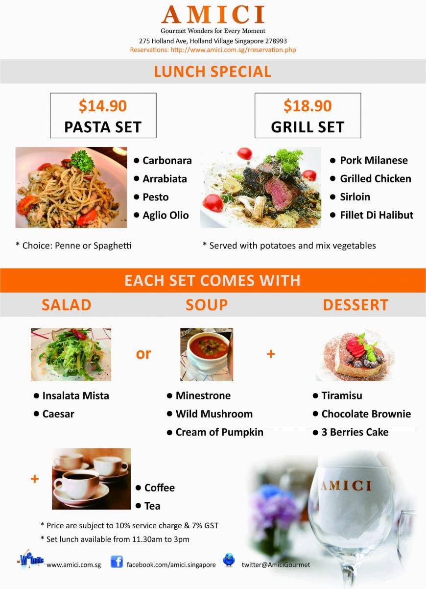  Pricelists of Amici Italian Restaurant Singapore 275 Holland Avenue, Holland Village - Photo 2 of 5