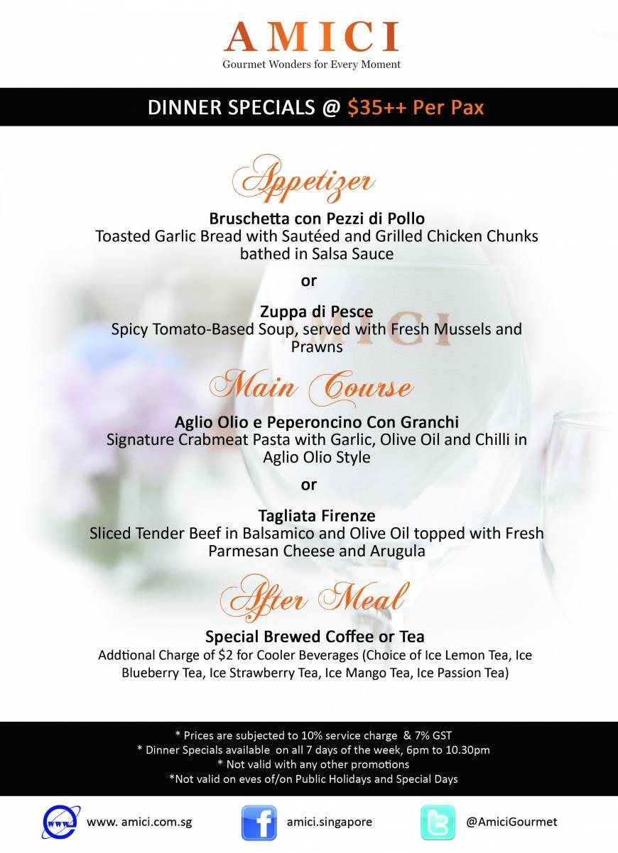 Pricelists of Amici Italian Restaurant Singapore 275 Holland Avenue, Holland Village - Photo 3 of 5