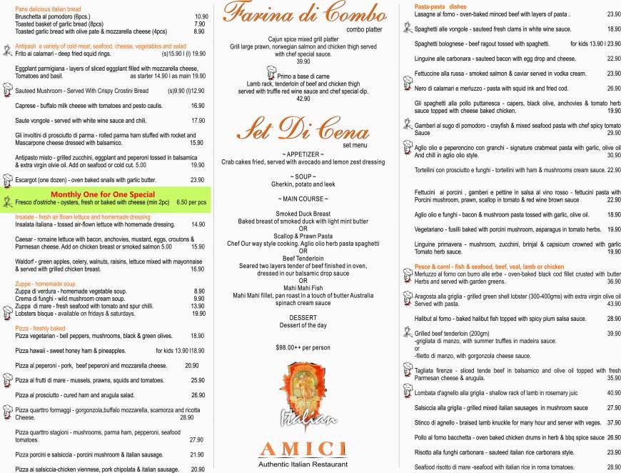  Pricelists of Amici Italian Restaurant Singapore 275 Holland Avenue, Holland Village - Photo 4 of 5