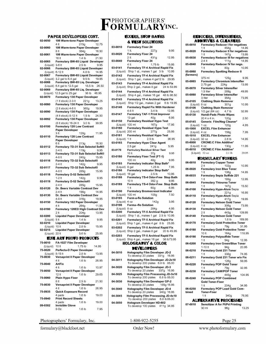  Pricelists of Photographers Formulary Inc 7079 Hwy 83 N - Photo 3 of 8