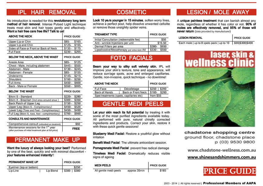  Pricelists of Melbourne Laser Skin and Wellness Clinic 1341 Princes Highway - Photo 1 of 1