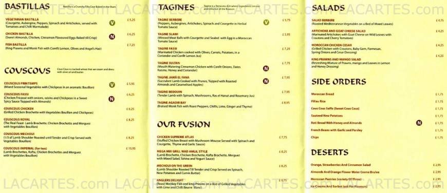  Pricelists of Moorish Lounge African Restaurant 447 Streatham High Road - Photo 1 of 2