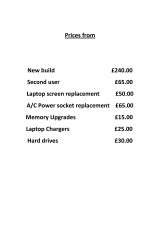 Menus & Prices, Computer Repair Essex, Romford