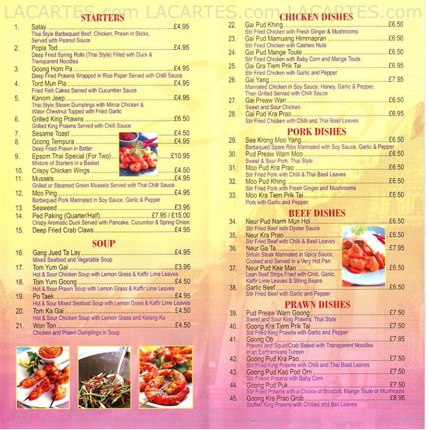  Pricelists of Epsom Thai 20 South Street - Photo 1 of 4