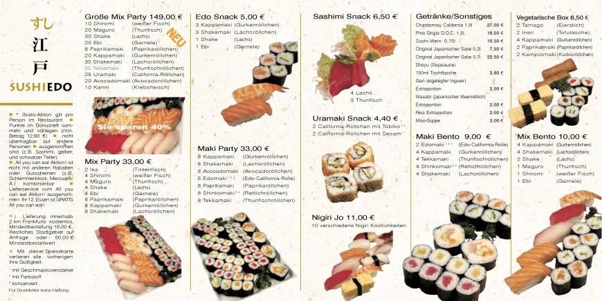  Pricelists of Sushiedo Japanis Restaurant in Frankfurt Germany Taunus Strasse 50 - Photo 1 of 2
