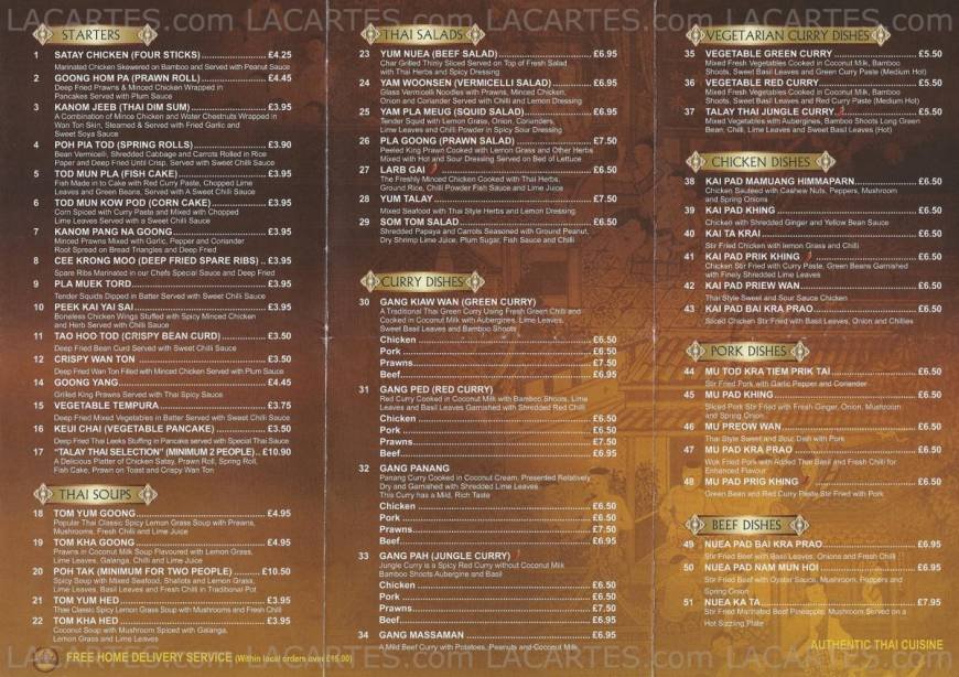  Pricelists of Talay Thai Restaurant - Streatham 64 Streatham High Road - Photo 2 of 2