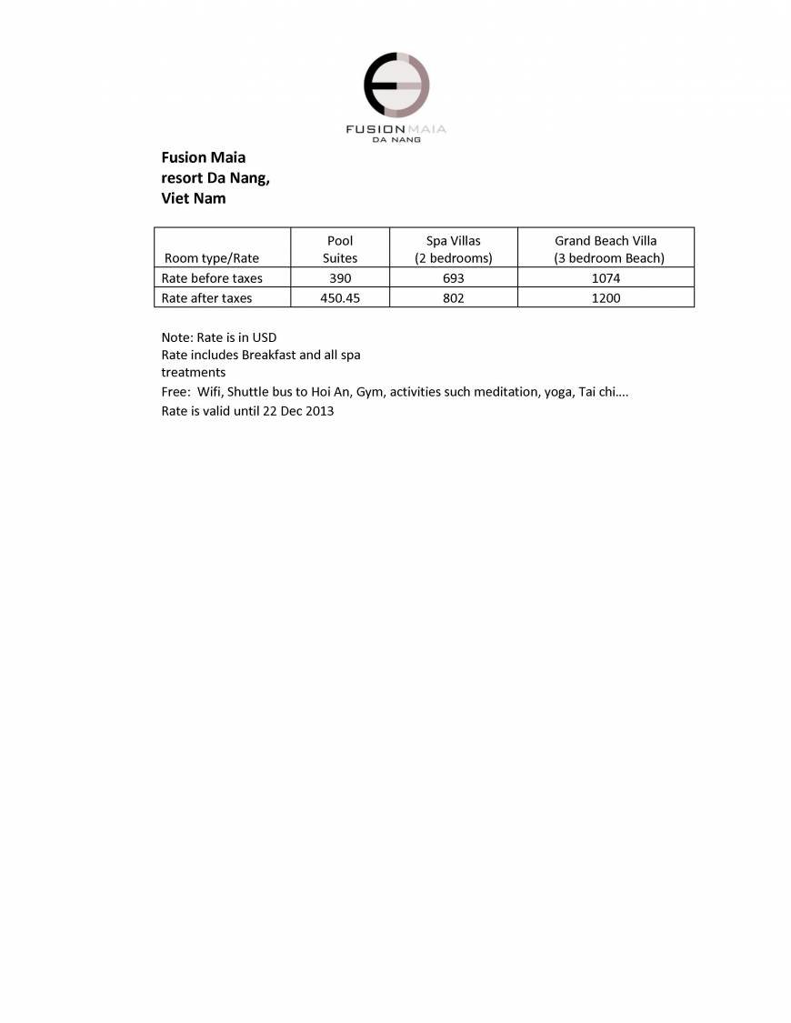  Pricelists of Fusion Maia resort Danang Truong Sa - Photo 1 of 1