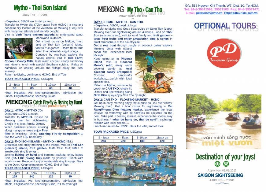  Pricelists of PD TOURISM & TRADING CO., LTD. 516 Nguyen Chi Thanh st., - Photo 1 of 2