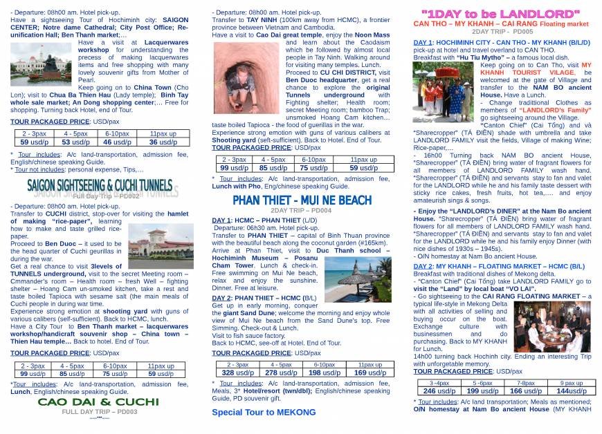  Pricelists of PD TOURISM & TRADING CO., LTD. 516 Nguyen Chi Thanh st., - Photo 2 of 2