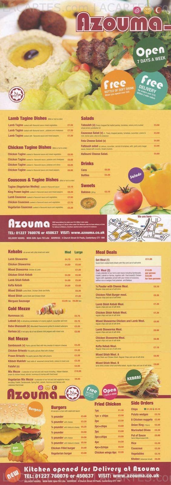  Pricelists of Azouma - Arabian & Mediterranean Restaurant Canterbury 4 Church Street, St Paul - Photo 1 of 1
