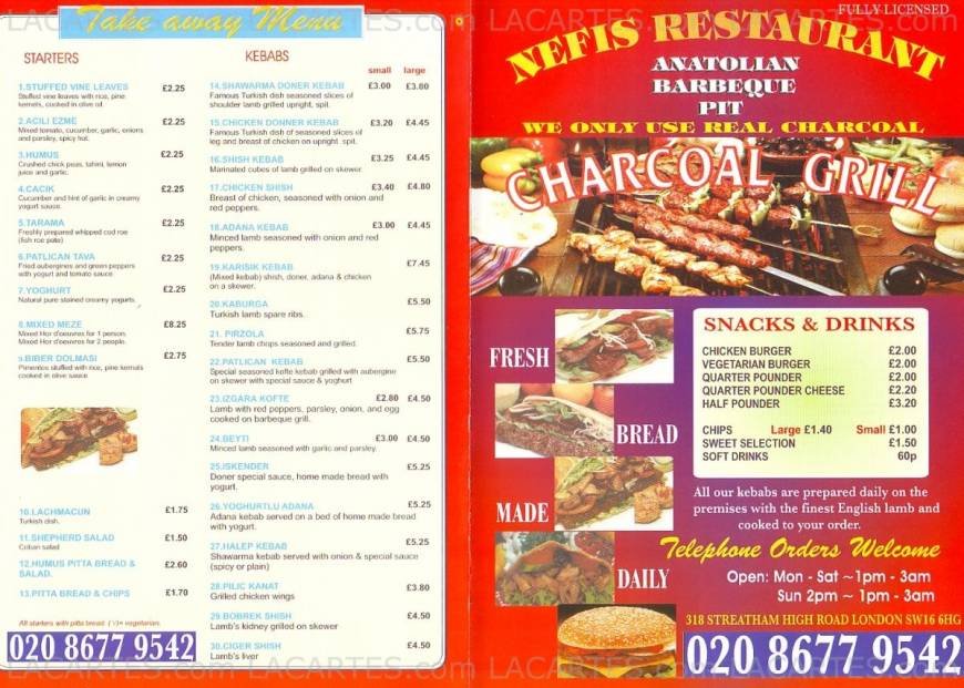  Pricelists of Nefis Restaurant 318 Streatham High Road - Photo 2 of 2