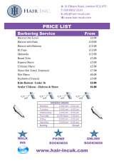 Menus & Prices, Hair Inc., London