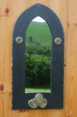 Large slate mirror with triple spiral design. Handmade in Ireland by Killylisss Studio. Killyliss Studio Irish Gifts 40 Killyliss Road 