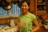 Farm Stay guest preparing green beans from the Willow Creek Ranch garden to preserve in the freezer Willow Creek Ranch 5125 Michel Rd 
