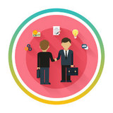 Partnership concept. Businessmen on business meeting. Two man do handshake in flat design, Digital marketing, Penarth