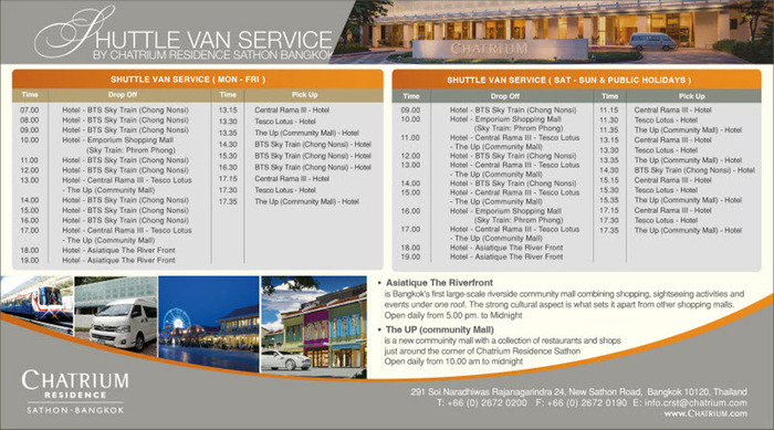 Shuttle van schedule Profile Photos of Chatrium Residence Sathon Bangkok 291 Soi Naradhiwas Rajanagarindra 24,Yannawa, Sathorn, Bangkok, Thailand 10120 - Photo 38 of 82