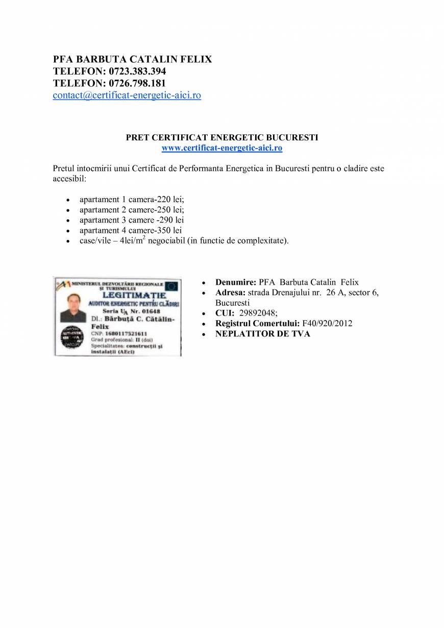  Pricelists of PFA Barbuta Catalin Felix strada Drenajului nr. 26A - Photo 1 of 1