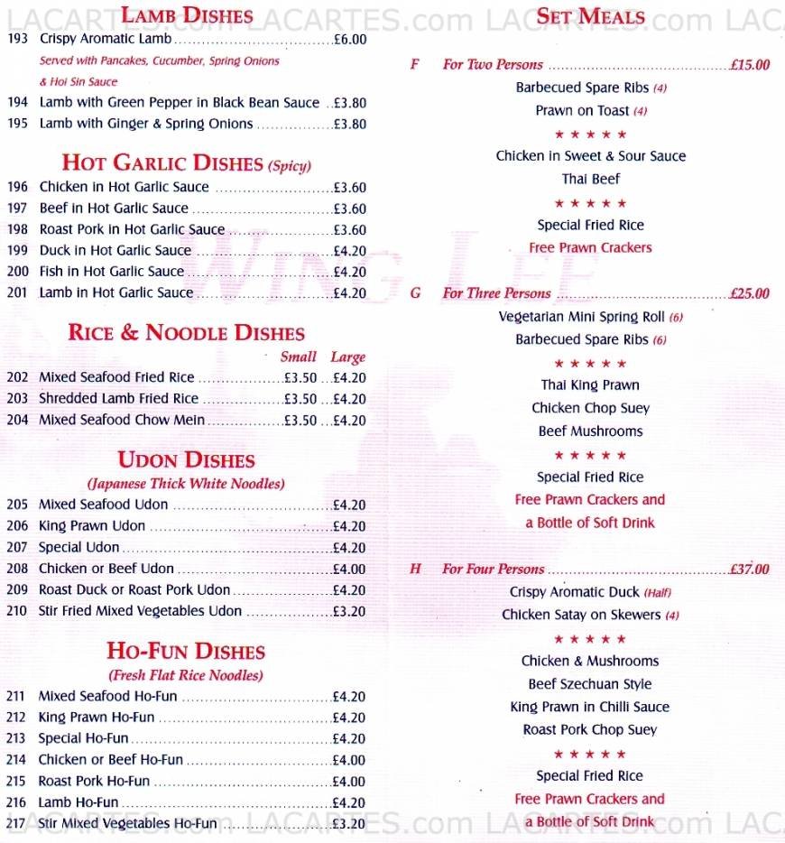  Pricelists of Wing Lee Chinese Takeaway 295 Sydenham Road - Photo 4 of 4