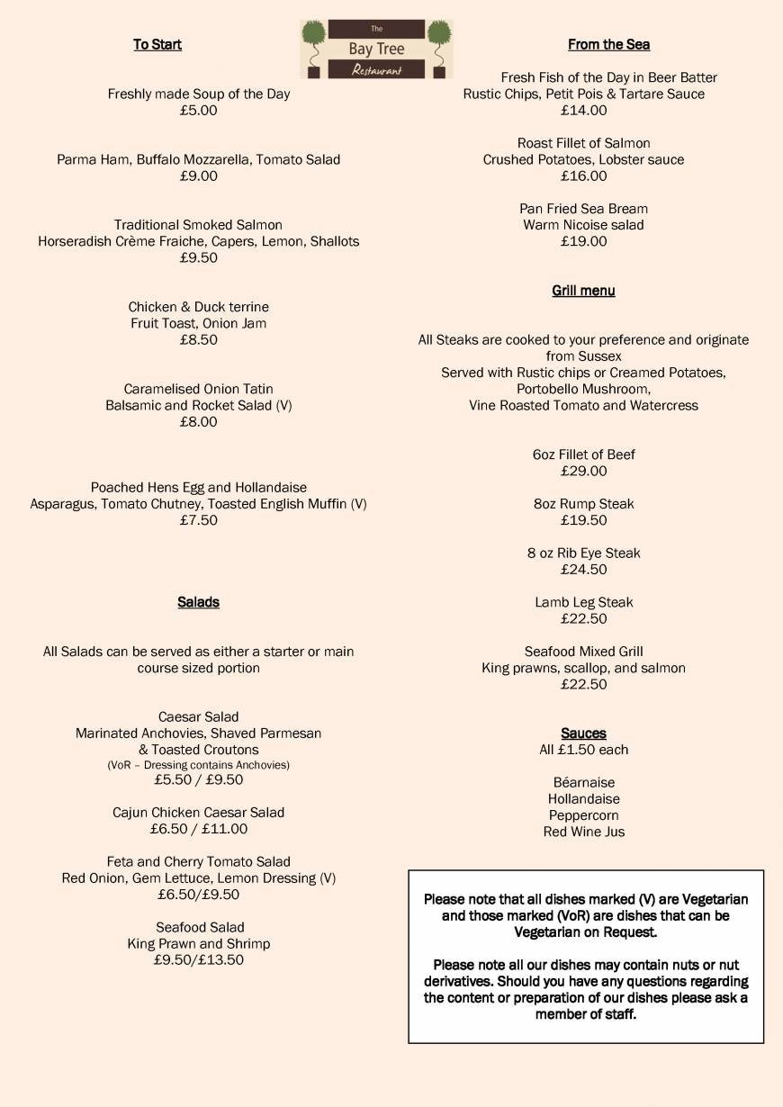  Pricelists of The Bay Tree Restaurant East Grinstead The Felbridge Hotel & Spa  London Road - Photo 1 of 6