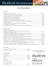 Menus & Prices, Butlers Restaurant & Bar, Arundel