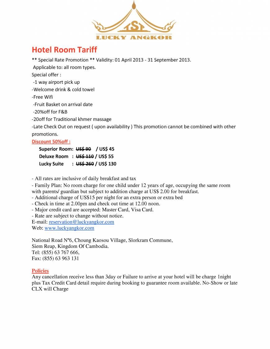  Pricelists of TSP Lucky Angkor Hotel National Road NÂº6 , Chongkaosou Village - Photo 1 of 1