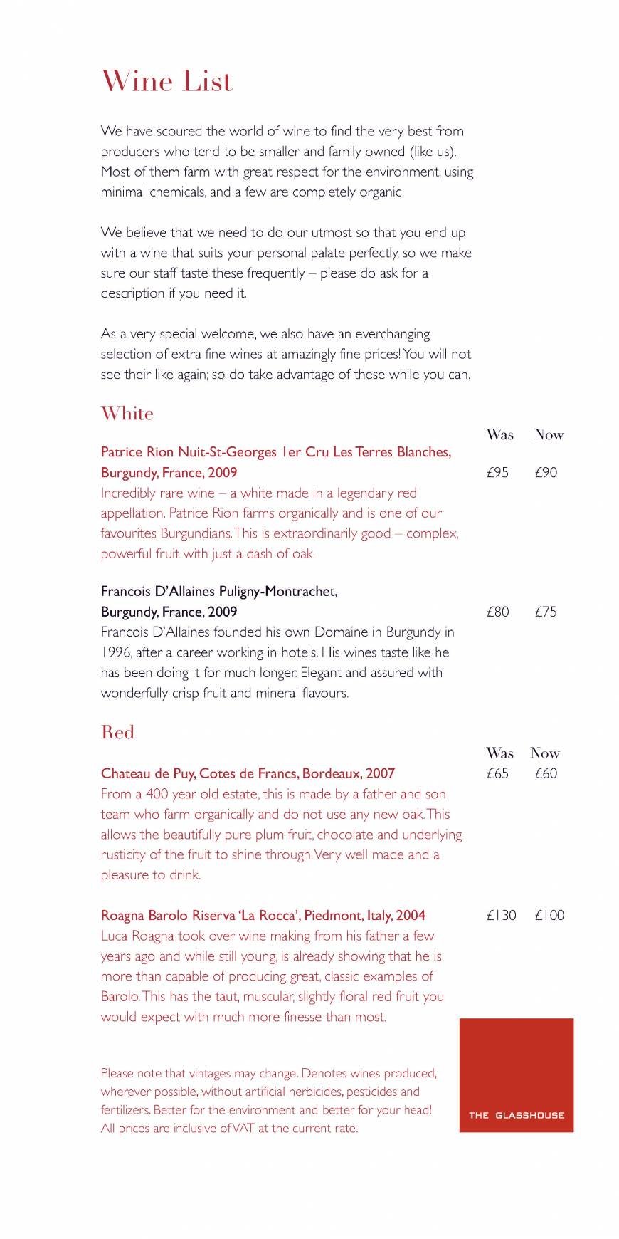  Pricelists of The Glasshouse Restaurant at The Grove THE GROVE | London's Country Estate - Photo 19 of 27