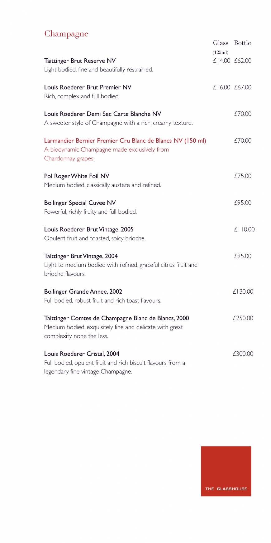  Pricelists of The Glasshouse Restaurant at The Grove THE GROVE | London's Country Estate - Photo 18 of 27